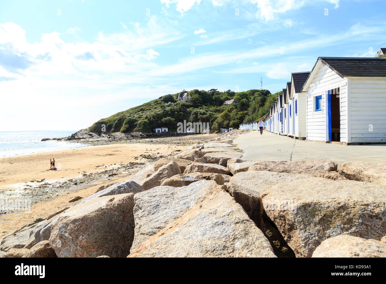 Frankreich, Calvados (50), Cotentin, Cherbourg, les Kabinen de bain de la Plage de La Potinière // Frankreich, Manche, Cotentin, Barneville Carteret, Stockfoto