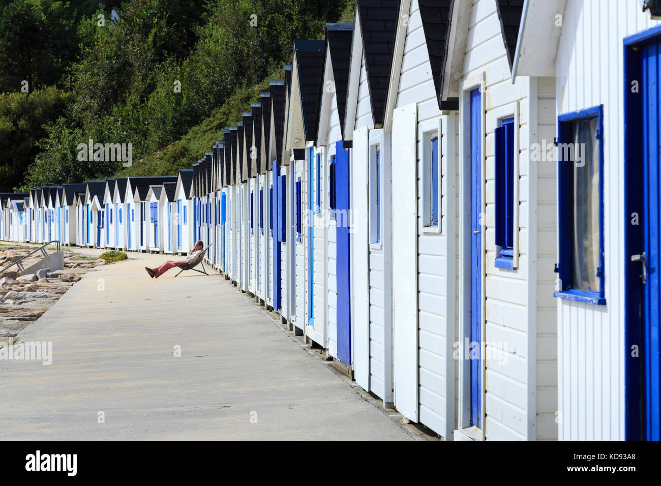 Frankreich, Calvados (50), Cotentin, Cherbourg, les Kabinen de bain de la Plage de La Potinière // Frankreich, Manche, Cotentin, Barneville Carteret, Stockfoto
