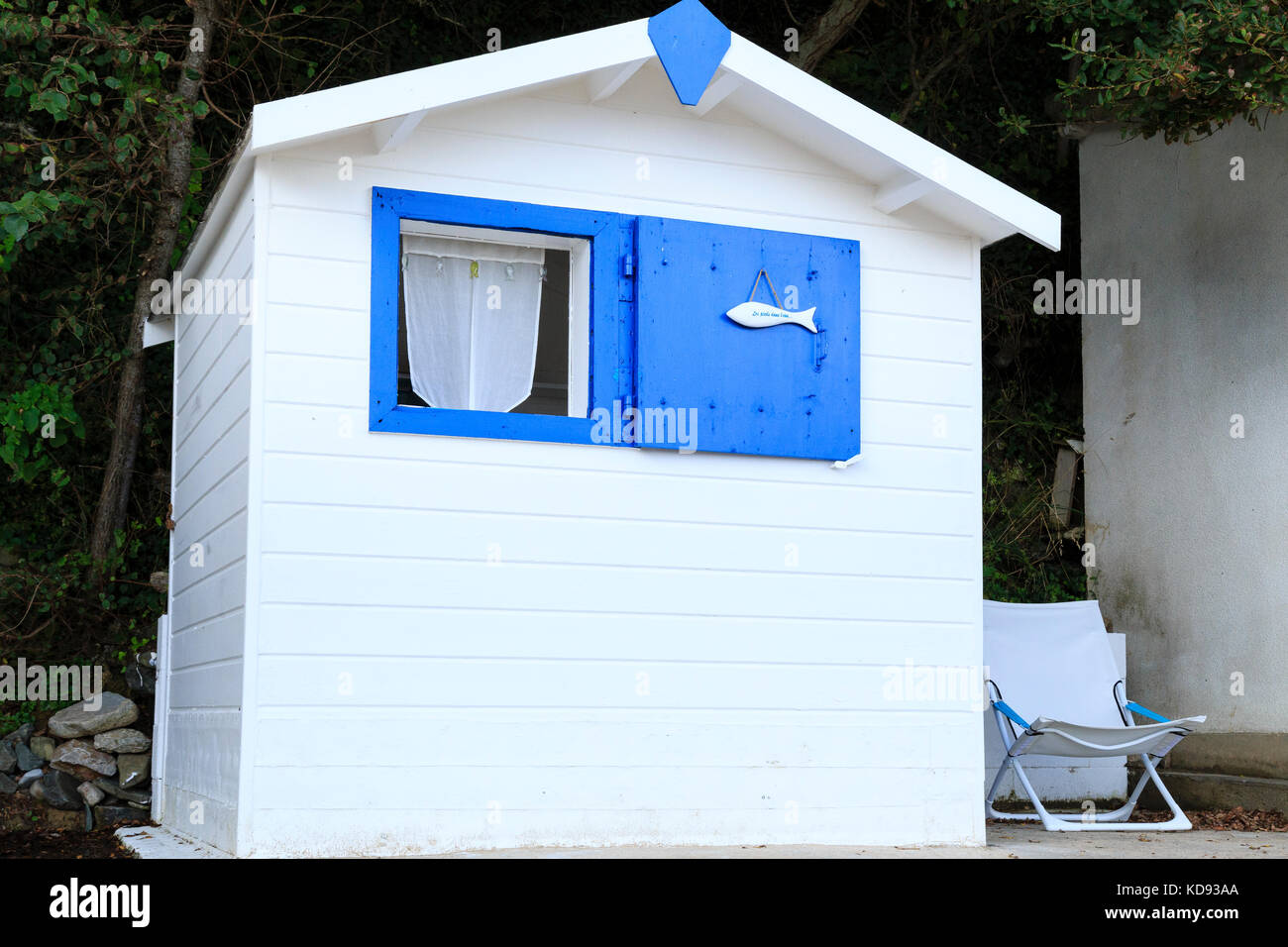 Frankreich, Calvados (50), Cotentin, Cherbourg, cabine de bain de la Plage de La Potinière // Frankreich, Manche, Cotentin, Barneville Carteret, Beac Stockfoto