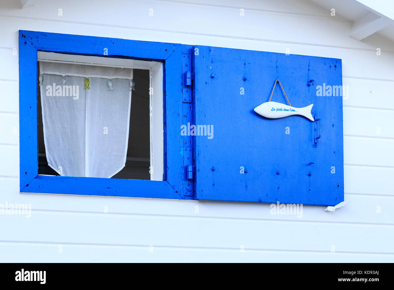 Frankreich, Calvados (50), Cotentin, Cherbourg, cabine de bain de la Plage de La Potinière, détail // Frankreich, Manche, Cotentin, Barneville Cartere Stockfoto