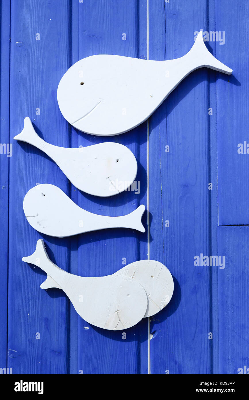 Frankreich, Calvados (50), Cotentin, Cherbourg, cabine de bain de la Plage de La Potinière, détail // Frankreich, Manche, Cotentin, Barneville Cartere Stockfoto