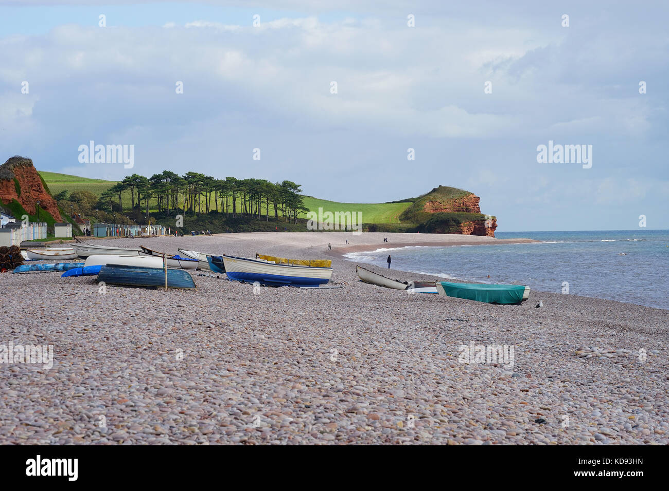 Budleigh Salterton Strand nach Osten in Richtung der Mündung des Flusses Otter Stockfoto