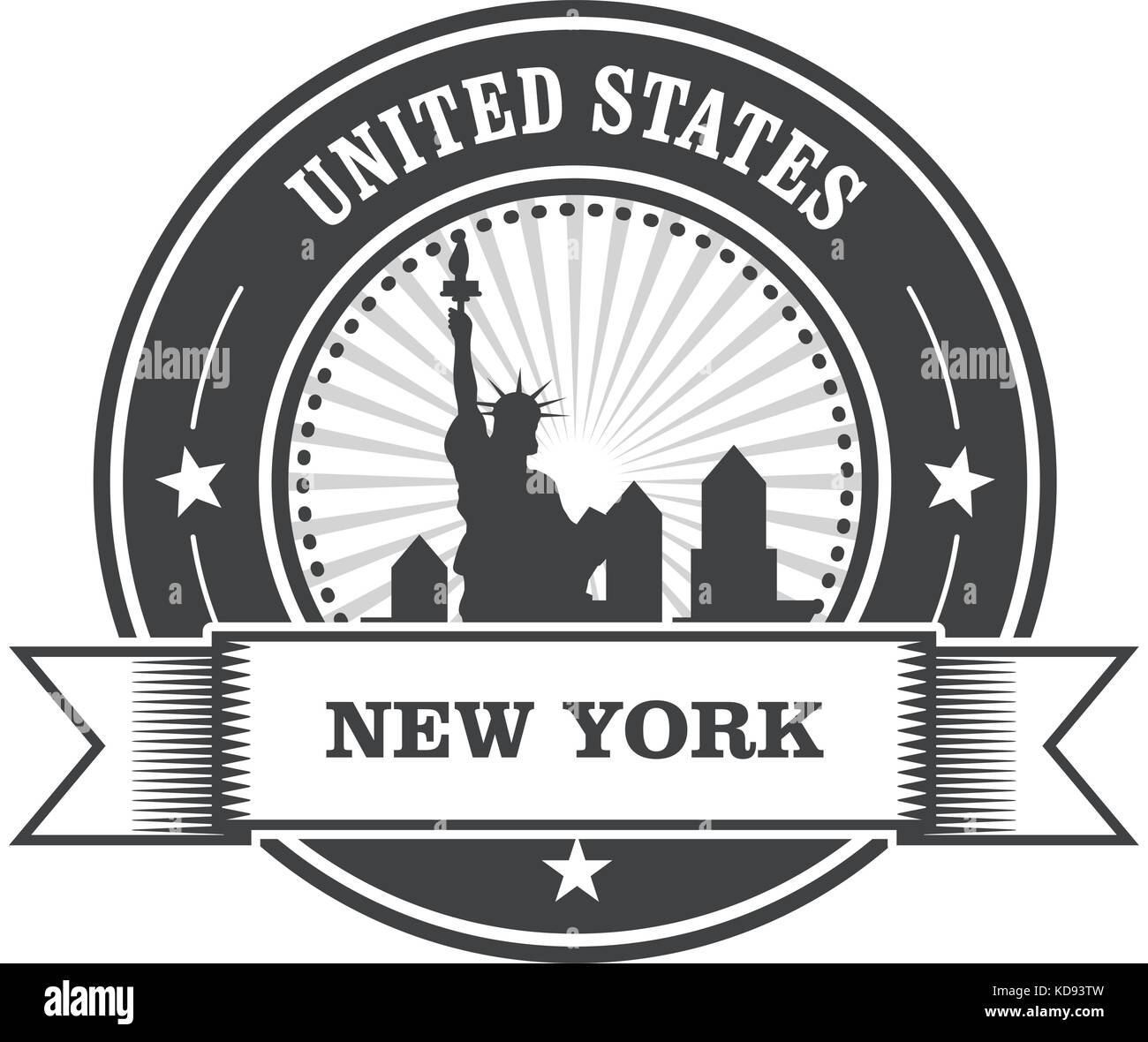 New York Emblem mit Freiheitsstatue Stock Vektor