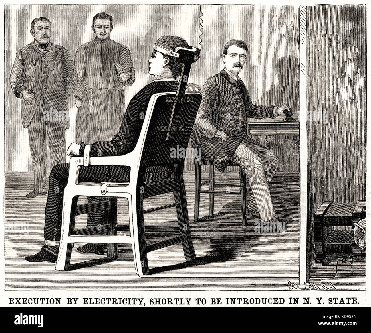 Ausführung DURCH ELEKTRIZITÄT Elektrische Stuhl Illustration - Scientific American Volumes 58-59 30. Juni 1888 Stockfoto
