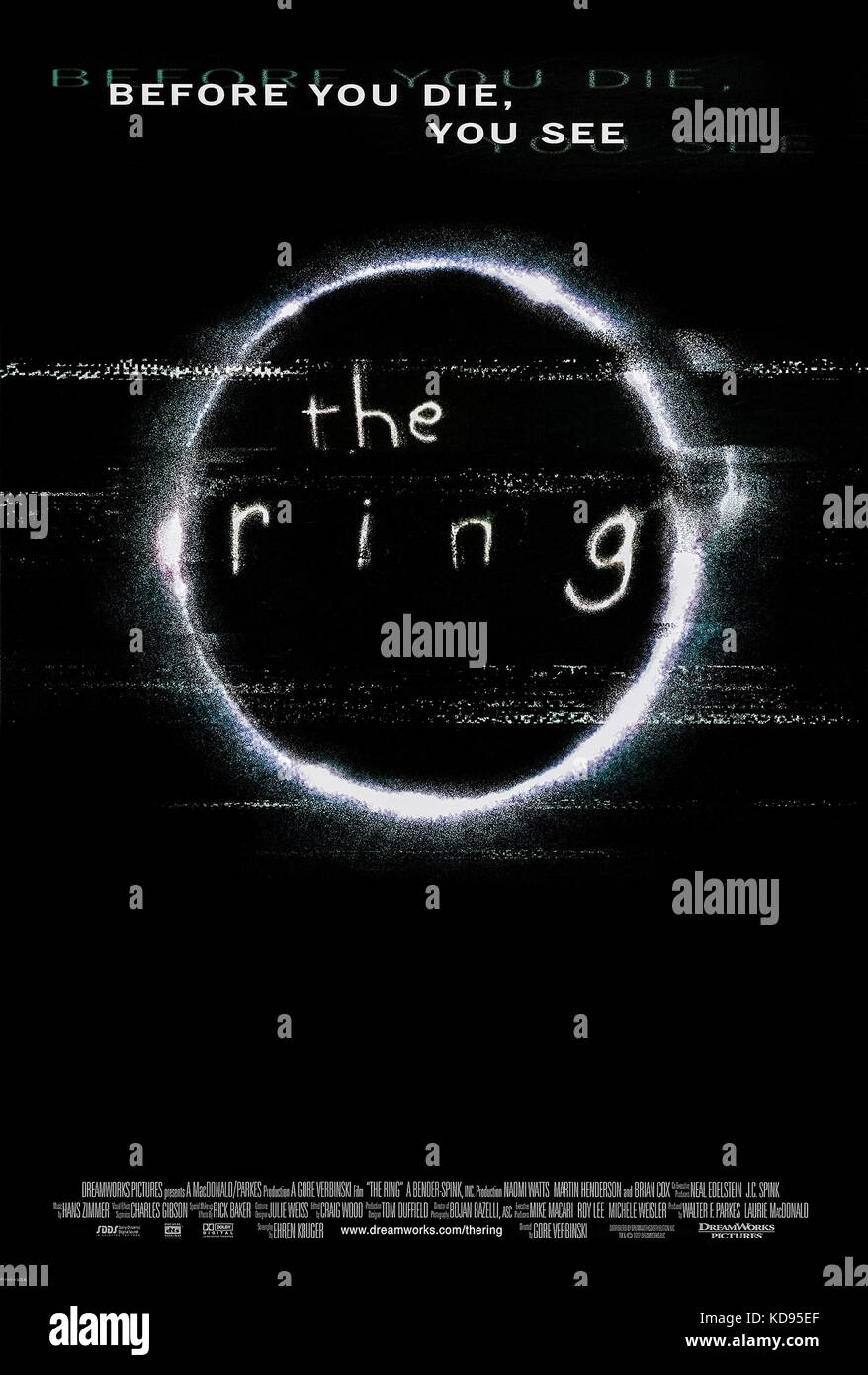 Den Ring (2002) von Gore Verbinski Regie und Hauptdarsteller Naomi Watts, Martin Henderson, Brian Cox. Hollywood Remake des japanischen Horror Klassiker, Menschen sterben innerhalb von 7 Tagen, nachdem sie einen mysteriösen Videoband. Stockfoto