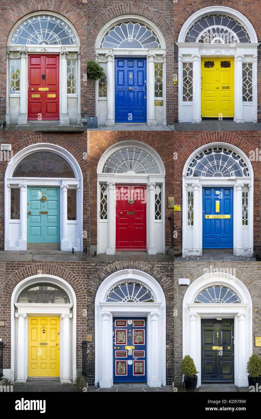 Bunte vorderen Türen zu den Häusern in Merrion Square, Dublin, Irland, Irland Stockfoto