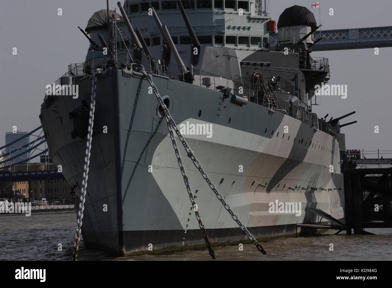 HMS Belfast, London, außerhalb der Seite Rathaus Stockfoto