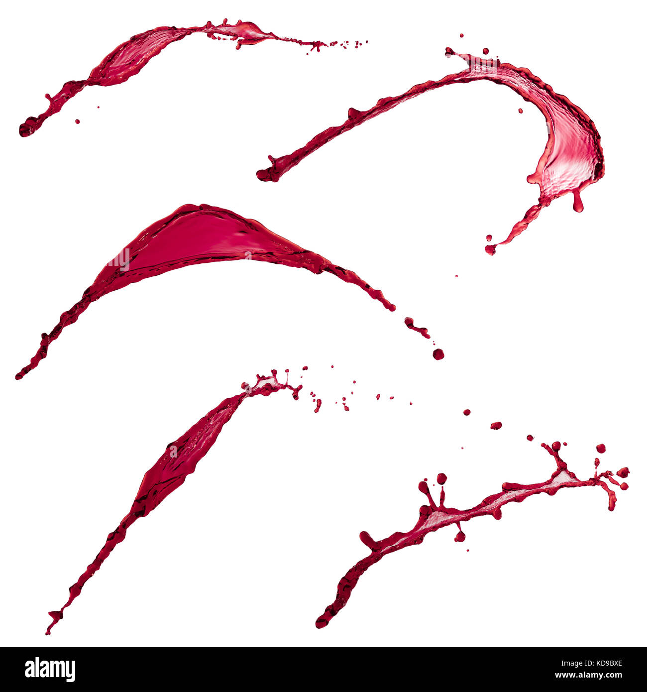 Schöne Sammlung von herrlichen Spritzer Farbe Rot auf weißem Hintergrund Stockfoto