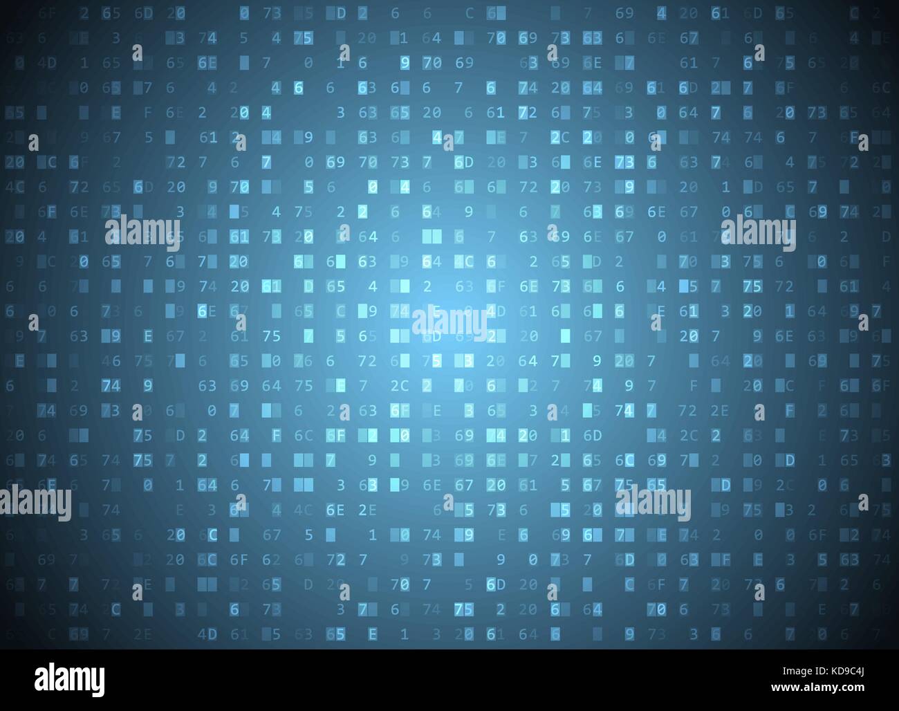 Vektor hexadezimalen Code blauen Hintergrund. grosse Daten und Programmierung Hacking, tief die Entschlüsselung und Verschlüsselung, computer Streaming byte Quelle. Die Codierung Stock Vektor