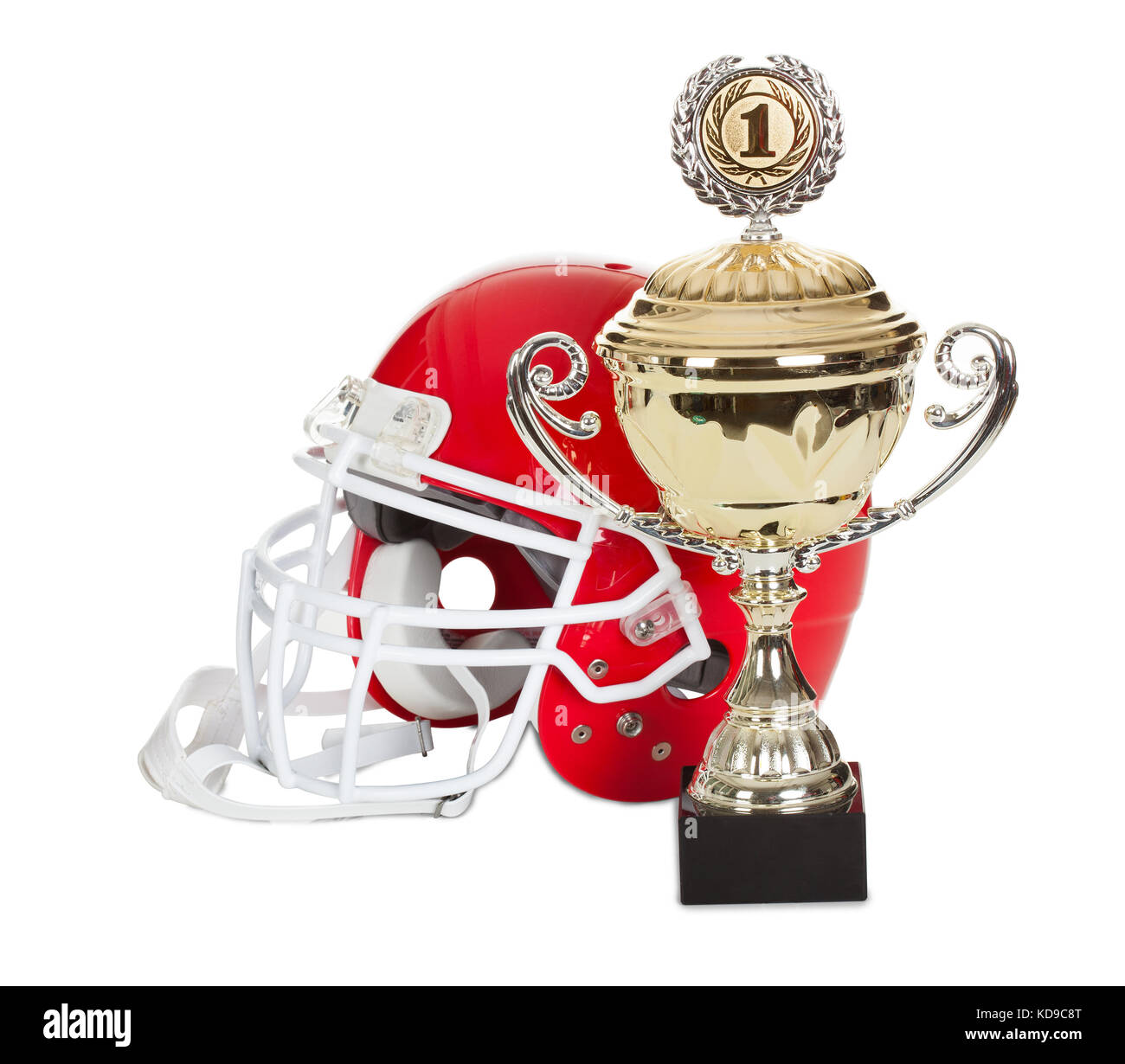 American football Helm und Trophäe. auf weißem Hintergrund Stockfoto