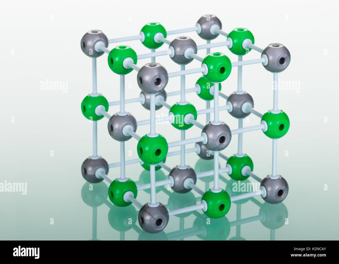 Modell der molekularen Struktur auf Grün reflektierenden Hintergrund Stockfoto