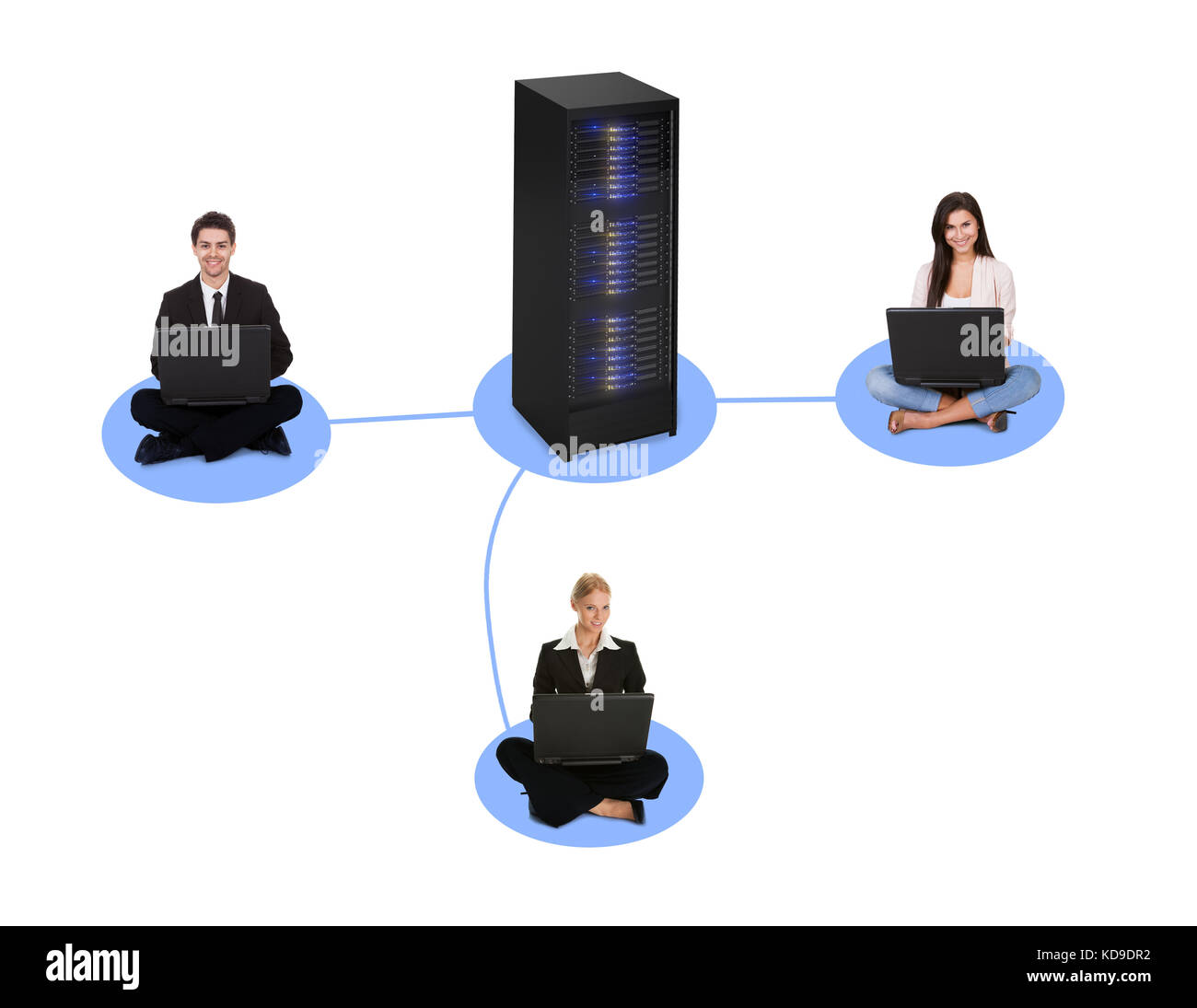 Netzwerk-Diagramm. Clients mit dem Server verbunden. Isoliert auf weiss Stockfoto