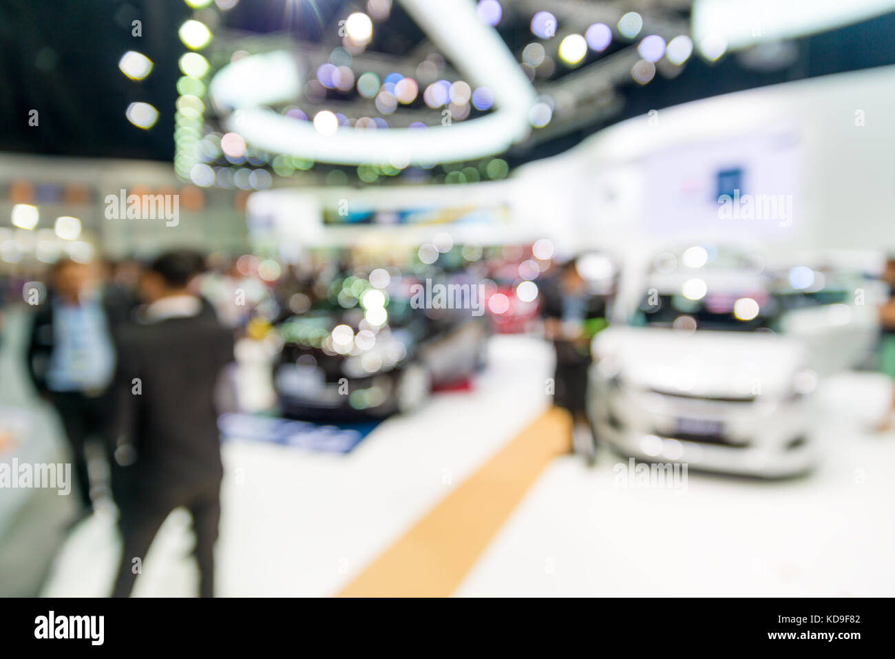 Abstract Blur und Defokussierten Auto und Motor Ausstellung zeigen Interieur für Hintergrund Stockfoto