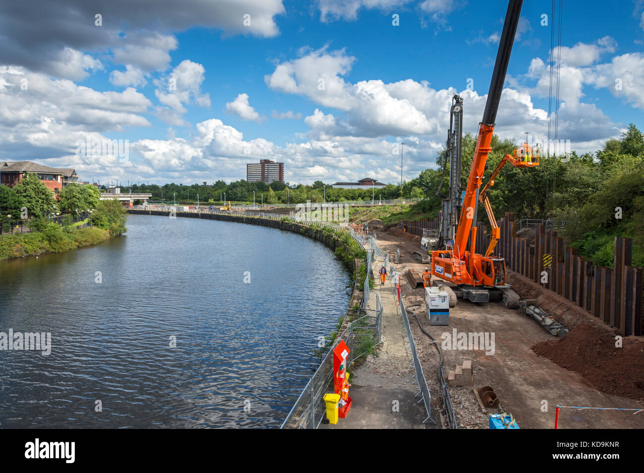Die Bauarbeiten für das Trafford Park Line Metrolink Tram Route, Trafford, Manchester, England, Großbritannien Stockfoto