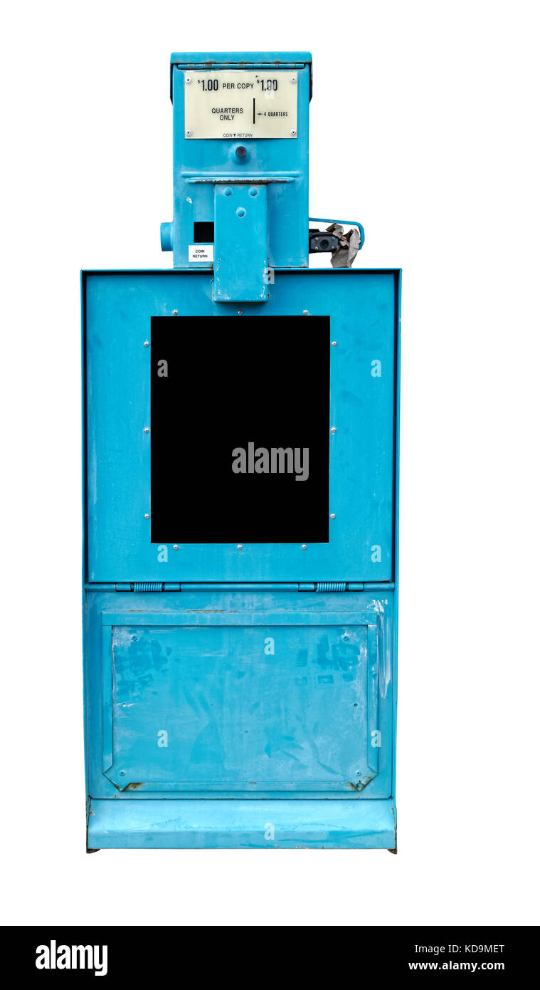 Oldtimer, Classic blau Zeitung Maschine. isoliert. Stockfoto