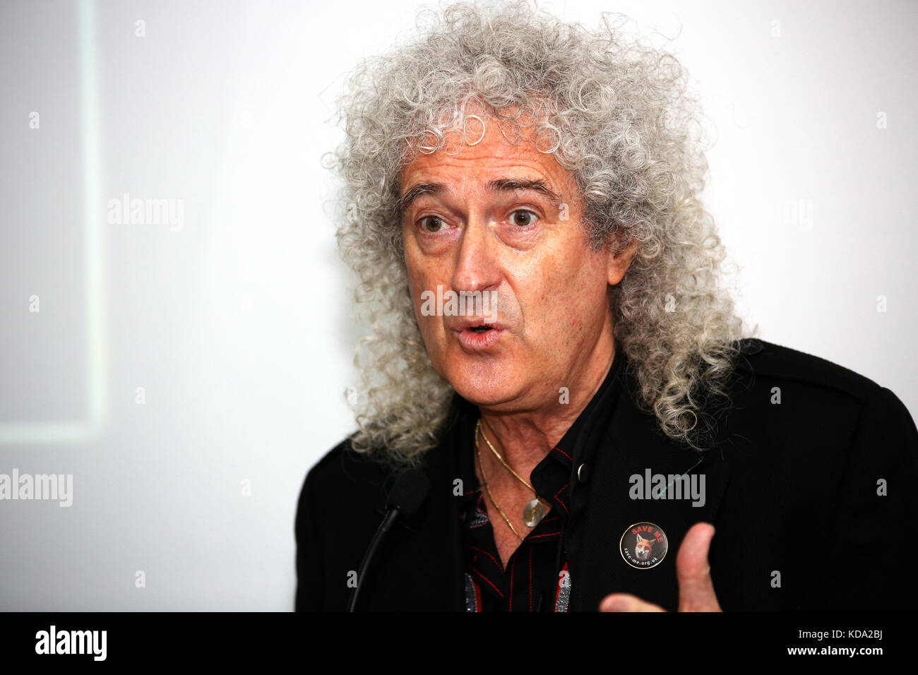 Frankfurt, Deutschland. Oktober 2017. Brian May, Mitglied und Gitarrist der britischen Rockband Queen, präsentiert auf der Buchmesse Frankfurt 2017 (Internationale Buchmesse Frankfurt 2017) die deutsche Ausgabe der ersten offiziellen Band Autobiography 'Queen in 3-D' (edel Ear Books Verlag) mit Texten und exklusiven stereoskopischen 3-D-Fotos von Brian May. Quelle: Christian Lademann Stockfoto