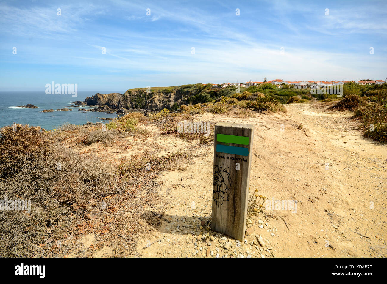 Wanderweg Rota Vicentina von Odeceixe bis Zambujeira do Mar durch die Landschaft des Alentejo, Portugal Stockfoto
