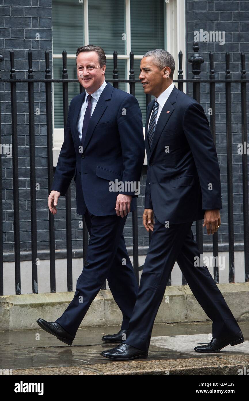 Us-Präsident Barack Obama trifft sich mit britischen Premierminister David Cameron am Prime Minister office April 22, 2016 in London, England. Stockfoto