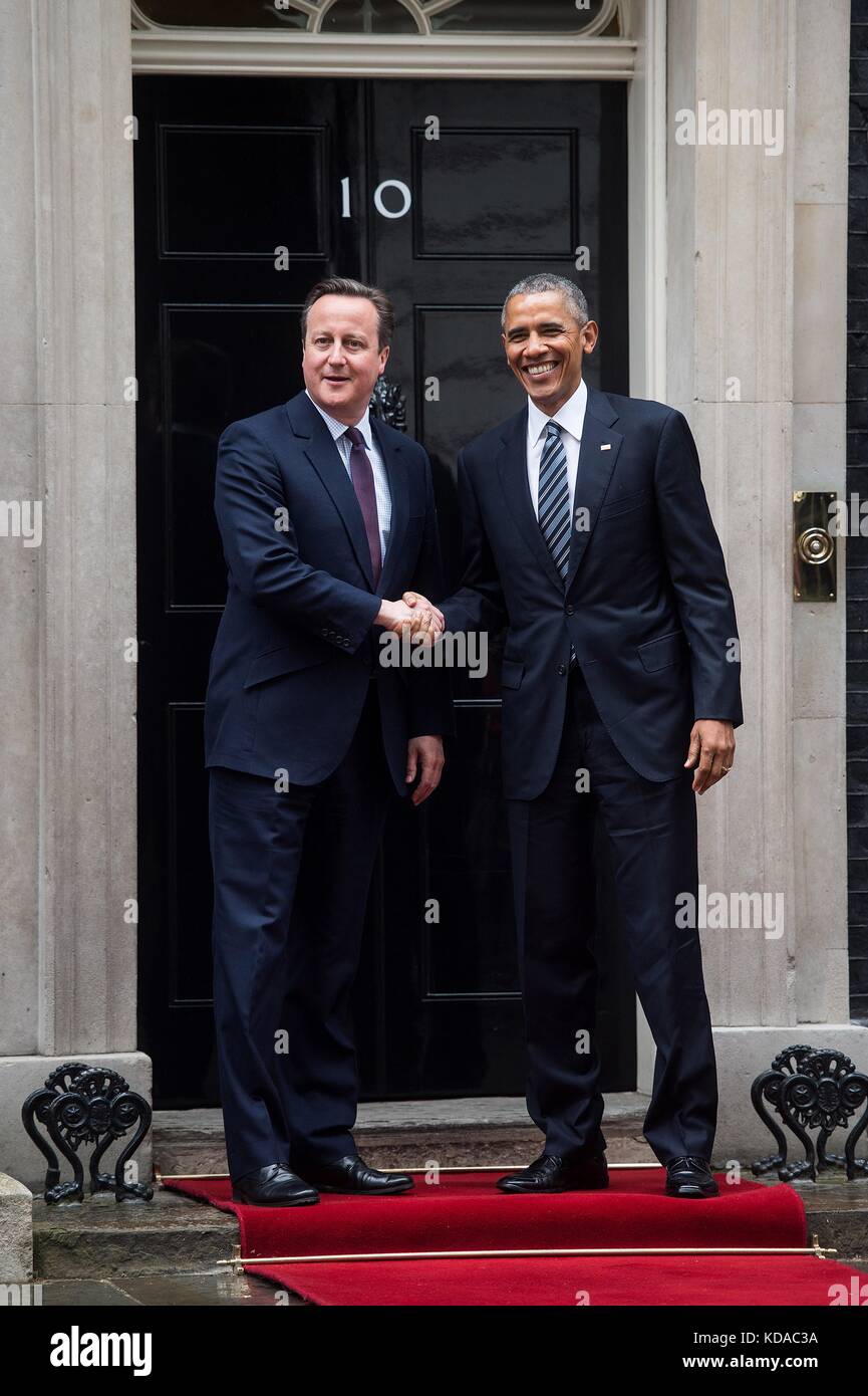 Us-Präsident Barack Obama trifft sich mit britischen Premierminister David Cameron am Prime Minister office April 22, 2016 in London, England. Stockfoto