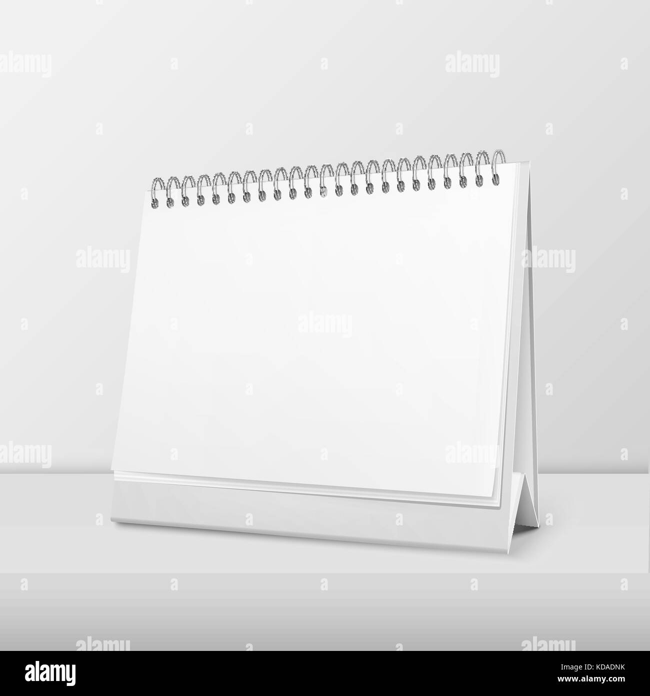 Vektor realistische horizontalen weißen Spirale Kalender closeup stehen auf weißen Tisch. Design Template, mockup. Vektor Illustration, eps 10. Stock Vektor