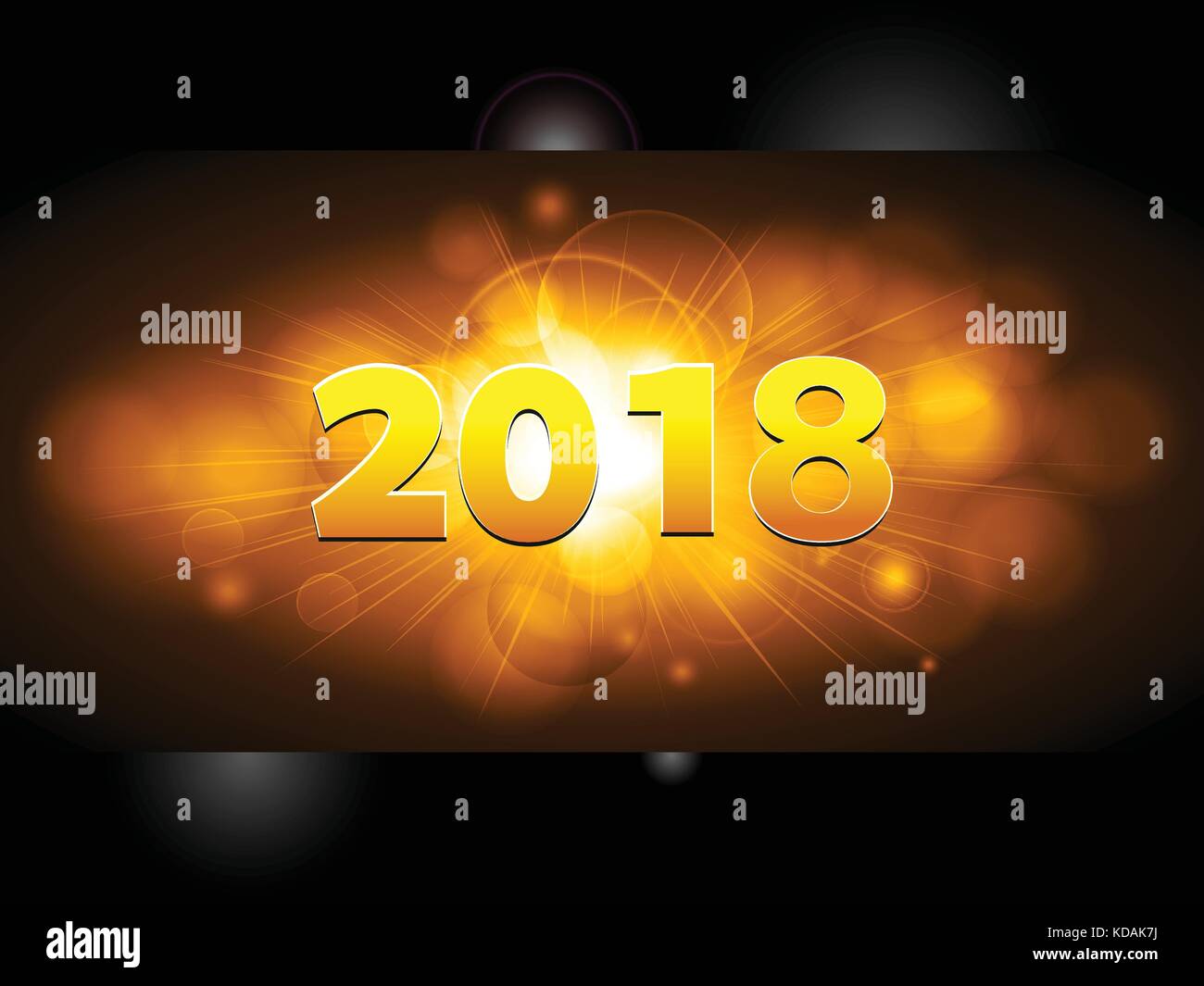Golden 2018 neue Jahre über glühende Panel auf schwarzem Hintergrund Stock Vektor
