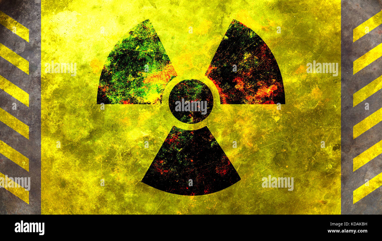 Strahlungssymbol auf gelbem Hintergrund. 3D-Abbildung Stockfoto