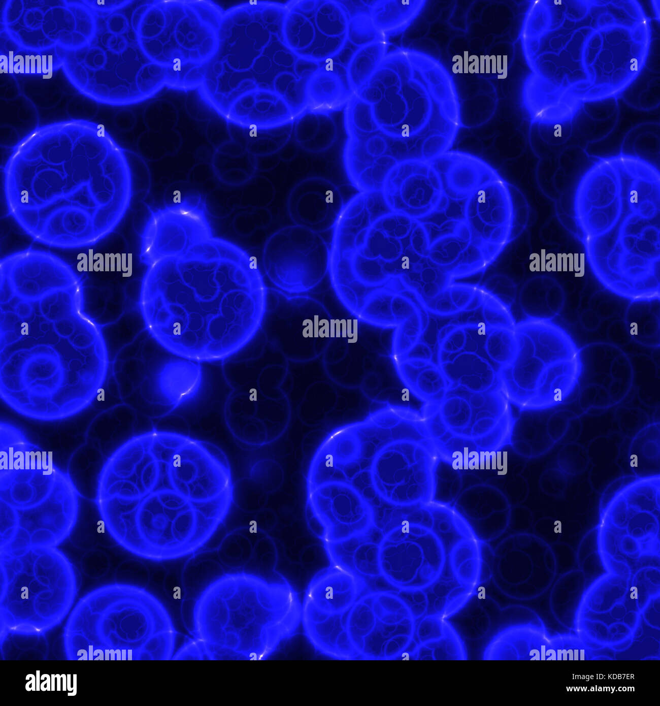 Organische Zellen unter hoher Vergrößerung und blaues Licht Stockfoto