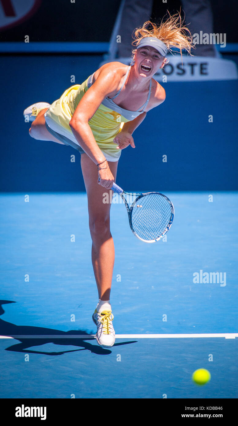 Maria Sharapova spielt 2013 bei den Australian Open - A Grand Slam Tournament, das Turnier ist die Eröffnungsveranstaltung des Tenniskalenders. Die Stockfoto