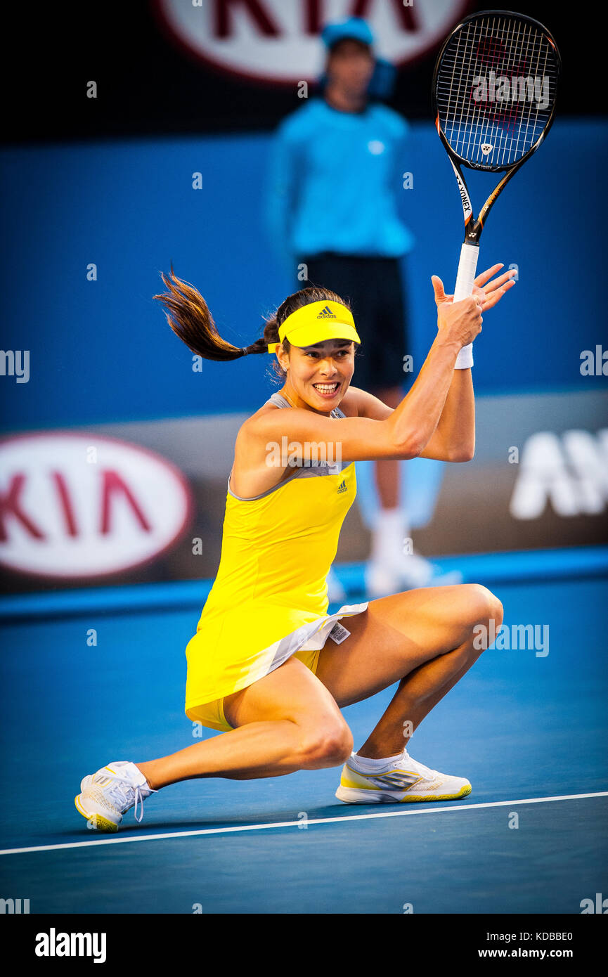 Ana Ivanovic konkurriert bei den Australian Open die Australian Open - ein Grand Slam Turnier - ist die Auftaktveranstaltung für das Tennis Kalender jährlich. Stockfoto