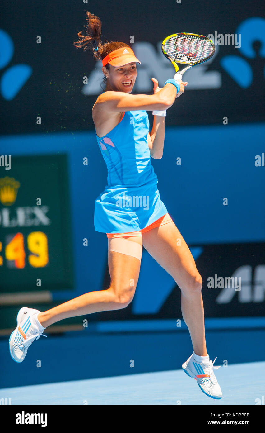 Ana Ivanovic konkurriert bei den Australian Open die Australian Open - ein Grand Slam Turnier - ist die Auftaktveranstaltung für das Tennis Kalender jährlich. Stockfoto