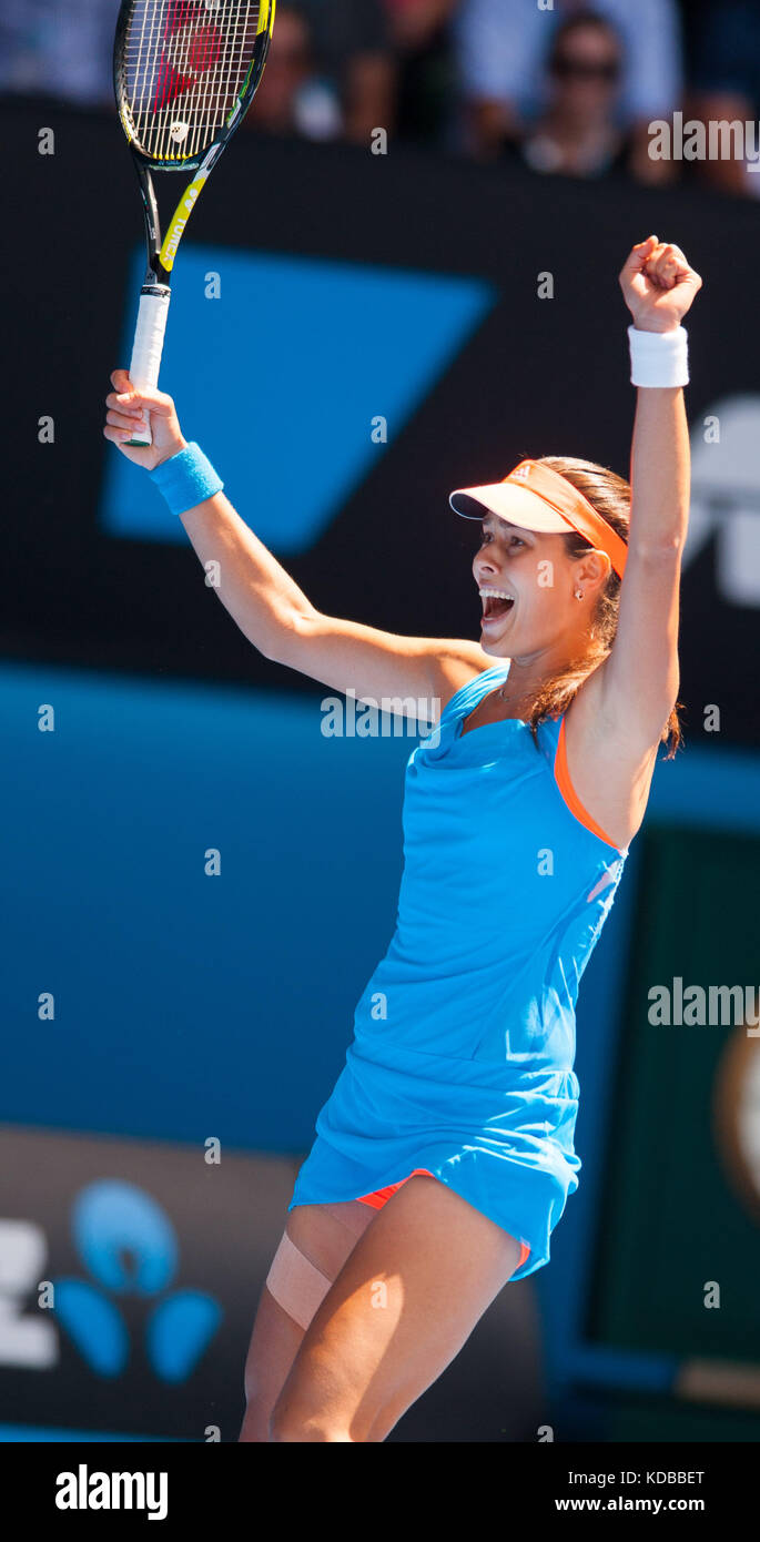Ana Ivanovic konkurriert bei den Australian Open die Australian Open - ein Grand Slam Turnier - ist die Auftaktveranstaltung für das Tennis Kalender jährlich. Stockfoto