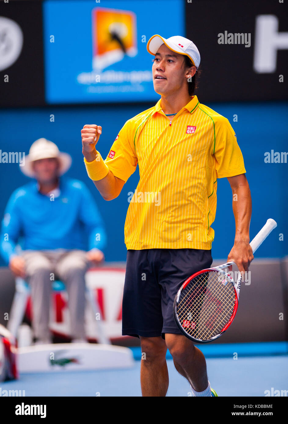 Kei Nishikori (JPN) stellte am achten Tag der Australian Open eine starke Herausforderung für R. Nadal (ESP), den ersten Platz in der Männereinzel-Division, vor Stockfoto