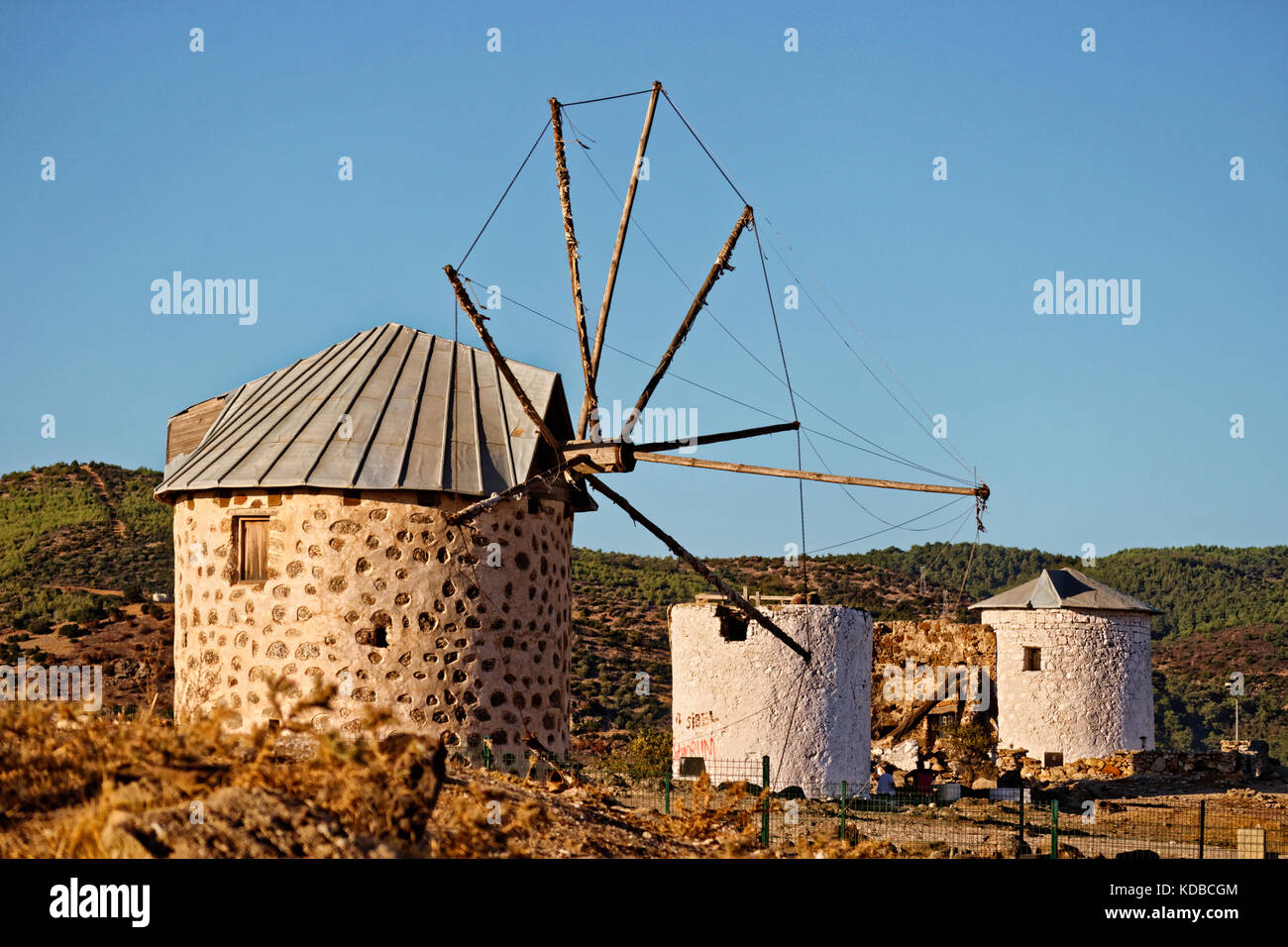Windmühlen in Bodrum, Provinz Mugla, Türkei. Stockfoto