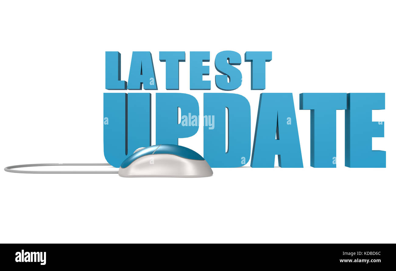 Blue Computer Maus mit Letzte Aktualisierung Wort isoliert, 3D-Rendering Stockfoto