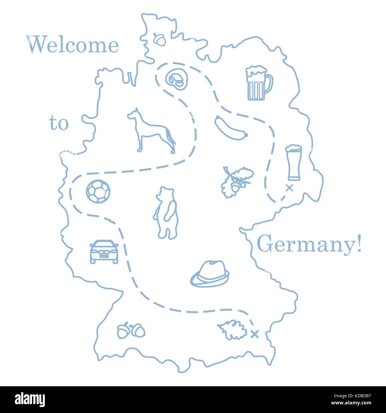 Vector Illustration mit verschiedenen Symbolen in Deutschland. Reisen und Freizeit. Design für Banner, Poster oder Drucken. Stock Vektor