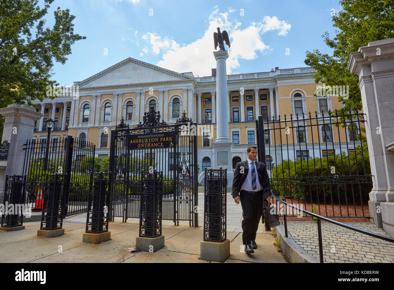 Ashburton Park Eingang, Massachusetts State House, Bowdoin Street, Boston, MA, USA Stockfoto