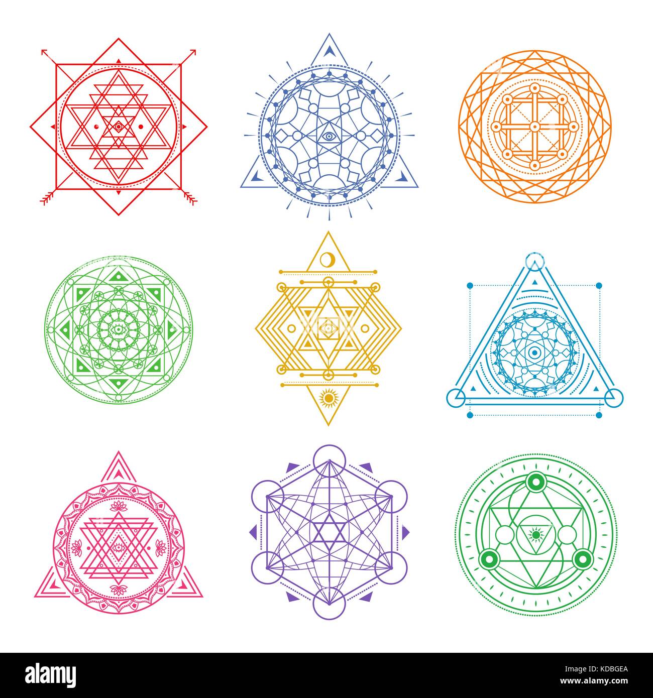 Sammlung von farbigen heiligen Symbole. Vektor Elemente. Stock Vektor