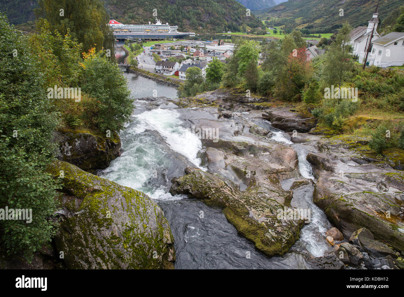 Die Fred Olsen Cruise Liner, MS Balmoral in Hellesylt, Sunnylvsfjord in Norwegen Stockfoto