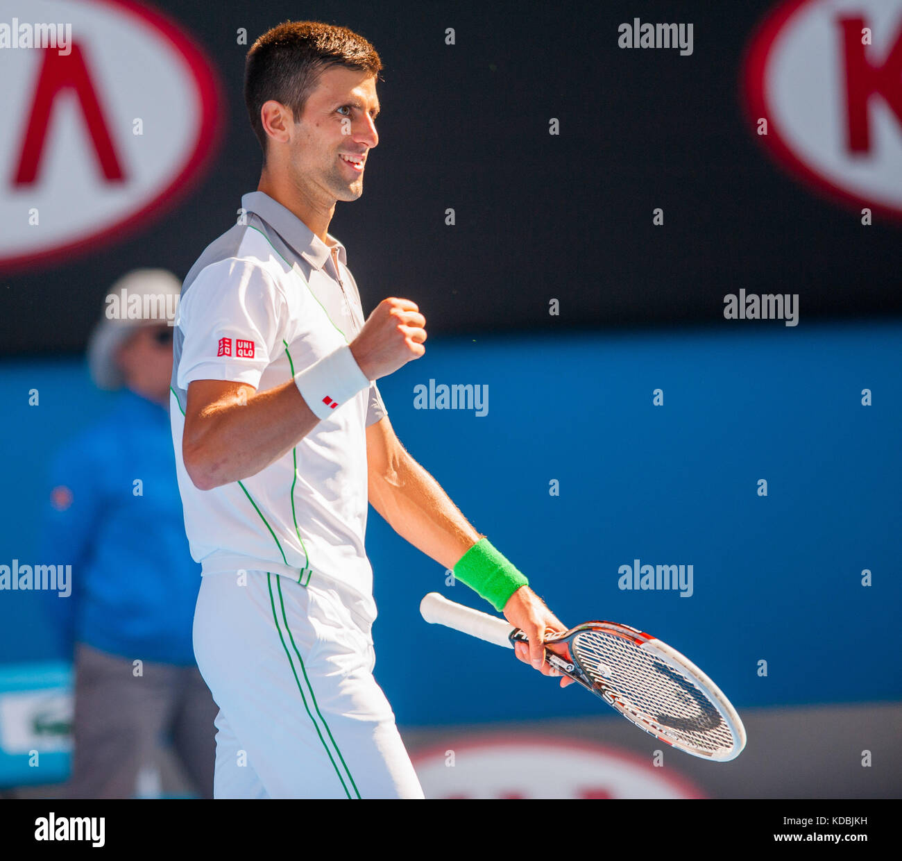 Novak Djokovic (SRB) gegenüber italienischen Tennis bad boy f. fognini in Tag sieben der 2014 Australian Open in Melbourne djokovic über fognini 3-6, 0-6 gewonnen, Stockfoto