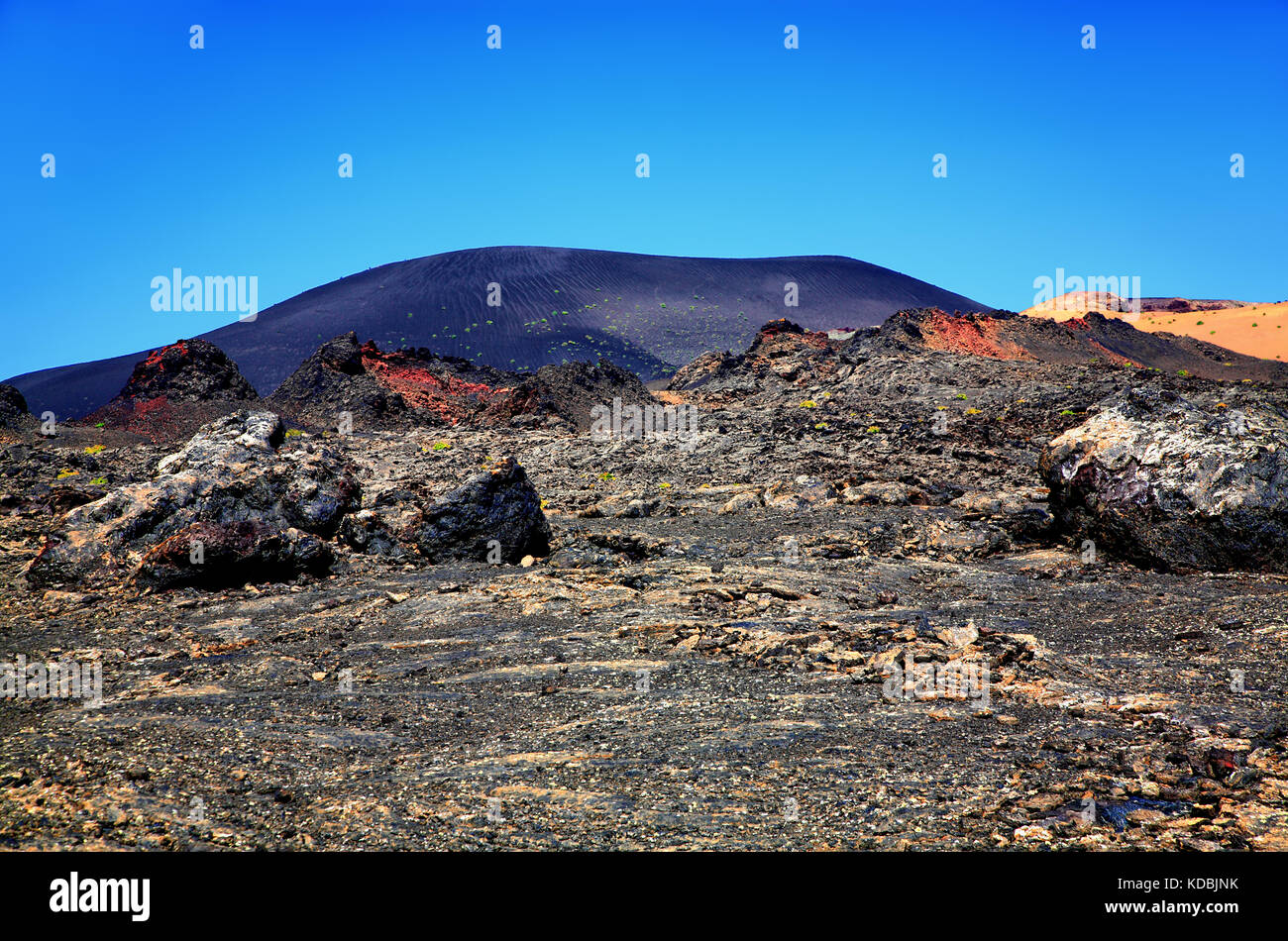 Vulkanlandschaft, Nationalpark Timanfaya, Insel Lanzarote, Kanarische Inseln, Spanien. Stockfoto