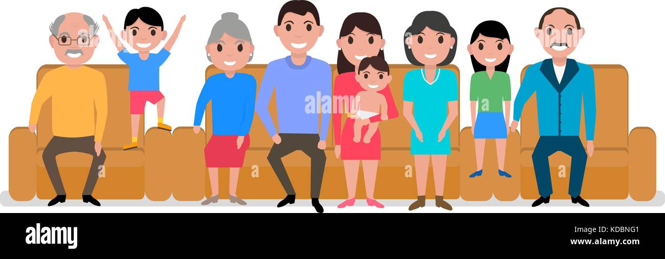 Vector Illustration cartoon große glückliche Familie Sofa Stock Vektor
