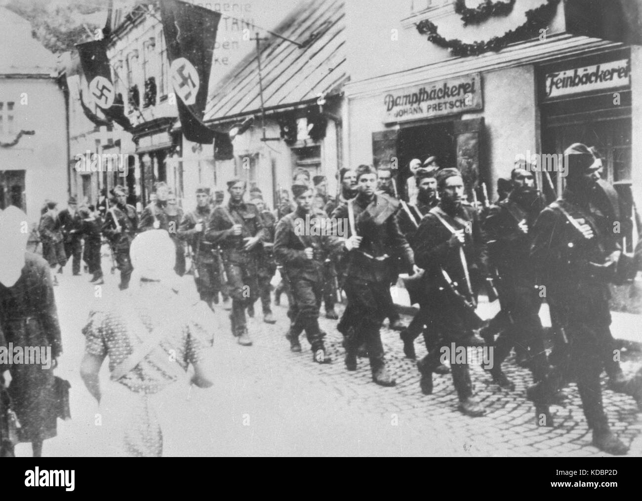 Tschechoslowakei, 1938, die tschechoslowakischen Streitkräfte verlassen das Grenzgebiet Sudetenland nach der Annexion Deutschlands nach dem Münchner Abkommen 1938. Stockfoto
