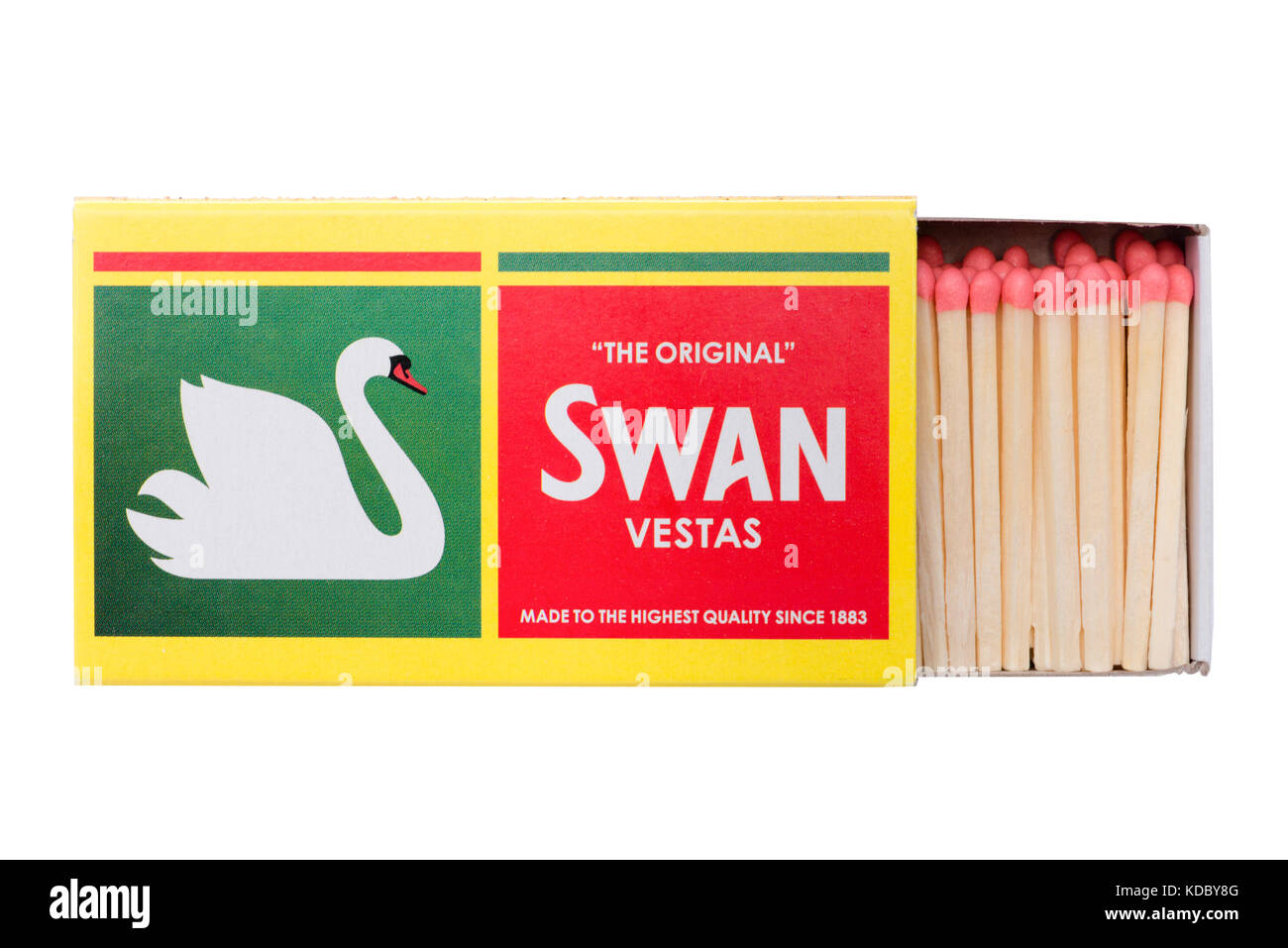 Swan Vestas Schachtel Streichhölzer, ausgeschnitten oder auf einem weißen Hintergrund, UK isoliert. Stockfoto