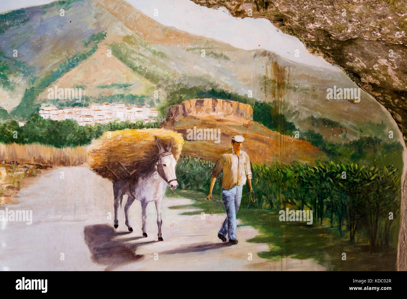 Gemälde in einer alten Dorfhöhle, weißes Dorf Mijas. Provinz Málaga Costa del Sol, Andalusien. Südspanien, Europa Stockfoto