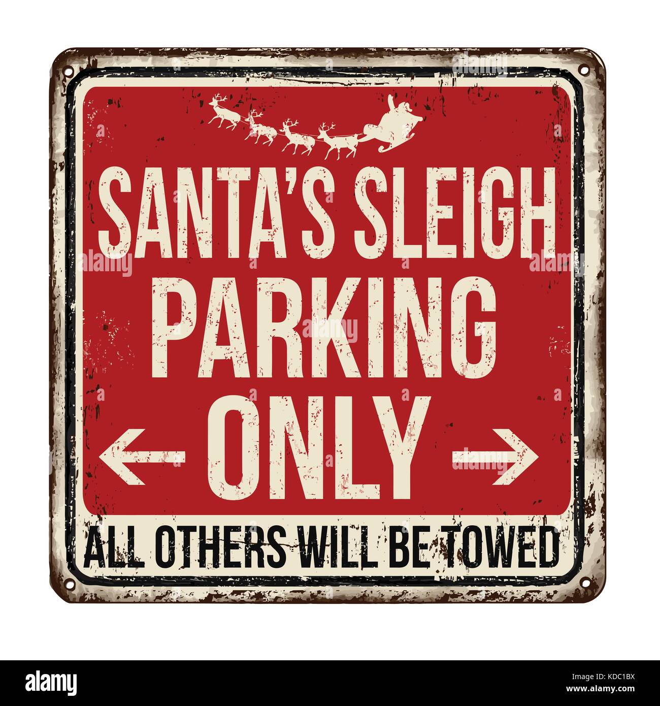 Santa's sleigh Parken nur Vintage rostiges Metall Zeichen auf weißem Hintergrund, Vector Illustration Stock Vektor