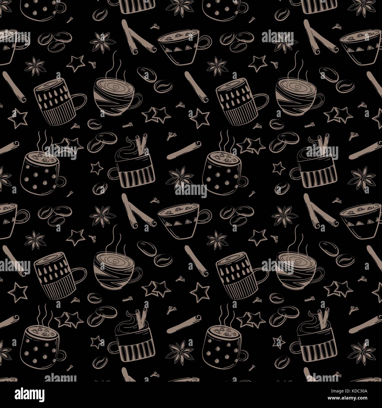 Muster der doodles Kaffee Set. Stock Vektor