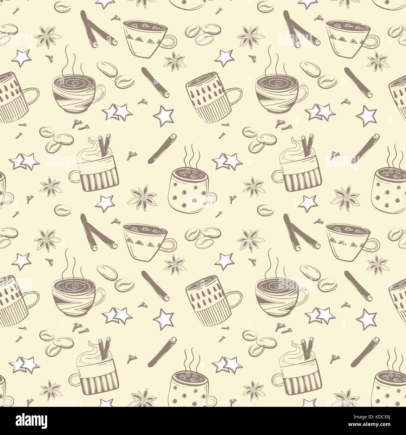 Doodles Kaffee Set. Vektor für Frühstück Stock Vektor