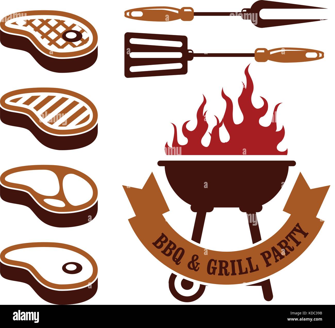 Grill Party-Steaks grillen Elemente Stock Vektor