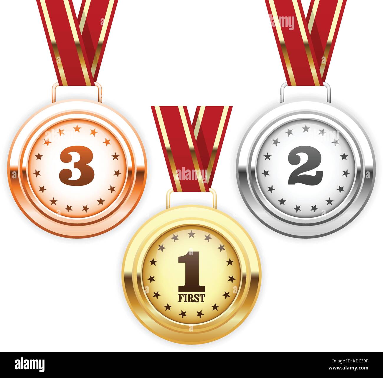 Sieger Silber, Bronze und Gold Medaillen auf Farbband Stock Vektor