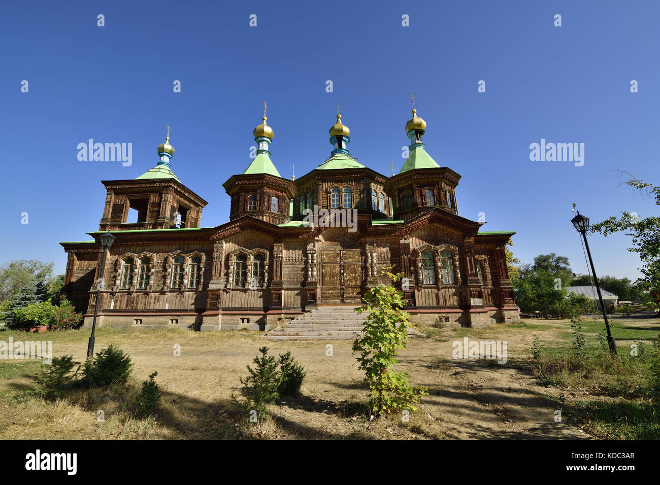 Sowjetzeit Holz- Russisch-orthodoxe Kirche, Kirgisistan, Zentralasien Stockfoto